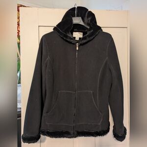 Black GreenTea Faux Suede/Fur Lined Coat with Hood- XL